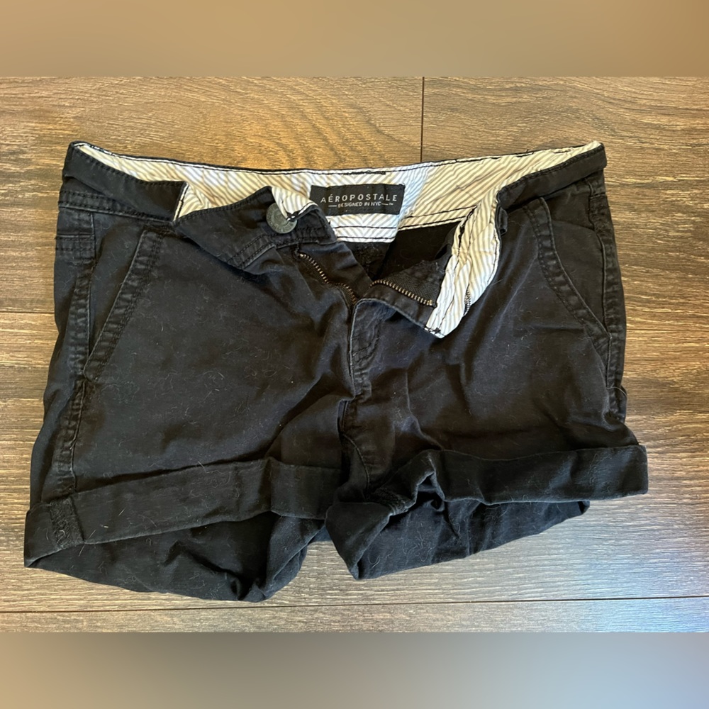 Black denim shorts. Aeropostale brand. Worn 3-5 times since bought.